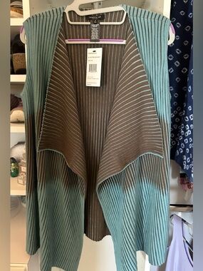 Lafayette 148 New York Teal and Brown Knit Drape Vest $448 Retail NWT